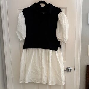 Say What? Black & White Puff-Sleeve Layered Dress xl